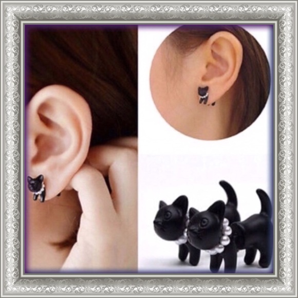 Black Cat Double Stud Earrings - Picture 4 of 8